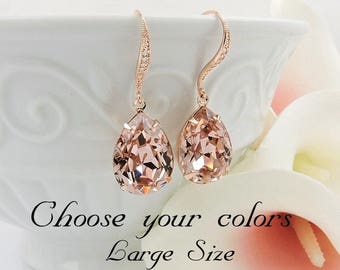 Handmade Rose Gold Blush Crystal Teardrop Bridal Earrings Crystal Vintage Rose Teardrop Bridal Earrings Bridesmaid Gift Blush Bridal Earring