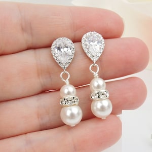 Kristallen parel en zirkonia Teardrop bruidsoorbellen bruidssieraden bruidsmeisje cadeau Parel bruidsoorbellen Bling bruidsoorbellen