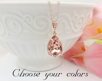 Choose Your Colors Rose Gold Fine Crystal Vintage Rose Teardrop Bridal Necklace Crystal Teardrop Bridesmaid Necklace Bridesmaid Gift