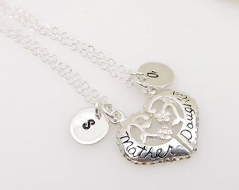 Personalized Sterling Silver Mother Daughter Necklaces Sterling Mother Daughters Heart Halfs Necklaces Mother Of The Bride