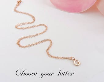 Tiny Rose Gold Letter Necklace On Rose Gold Filled Chain Minimalist Rose Gold Initial Layering Necklace Bridesmaid Gift