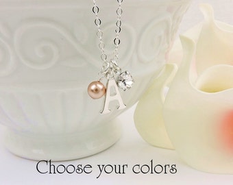 Personalized Swarovski Pearl And Crystal Flower Girl Necklace Flower Girl Gift Birthstone Flower Girl Necklace