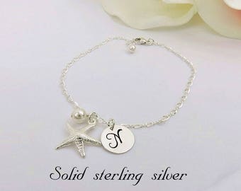 Sterling Silver Starfish Bracelet Personalized Starfish Bridesmaid Bracelet Beach Wedding Custom Starfish Bridesmaid Gift