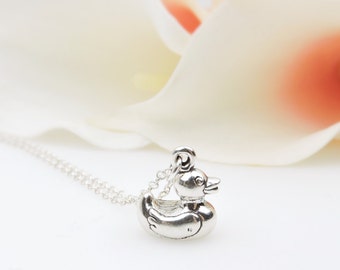 Tiny Solid Sterling Silver Rubber Duck Necklace Minimalist Ducky Necklace Dainty Sterling Rubber Ducky Layering Necklace Rubber Ducky