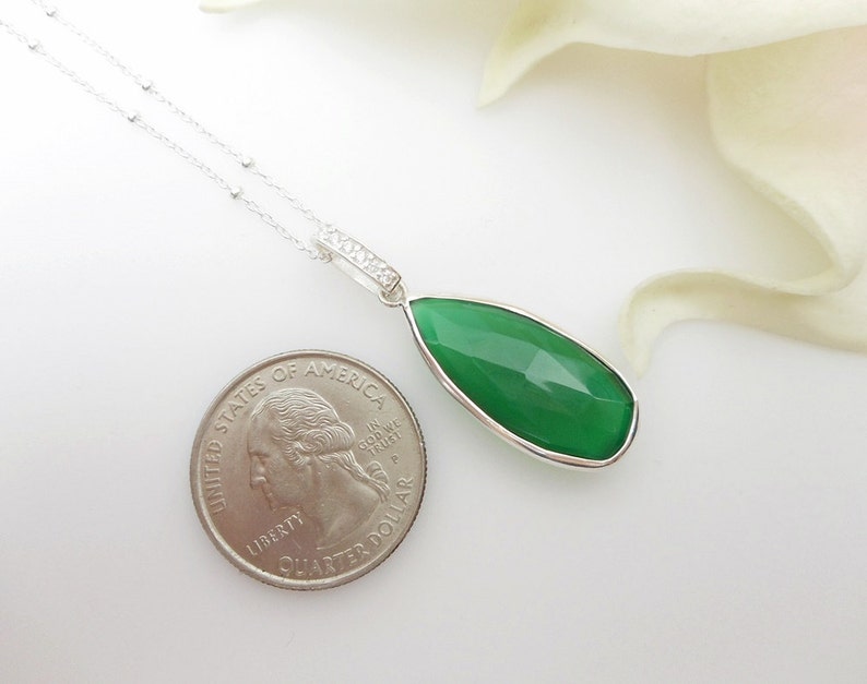 READY To Ship Green Onyx Teardrop Necklace Green Onyx And Cubic Zirconia Necklace Sterling Green Onyx Bridal Necklace image 4