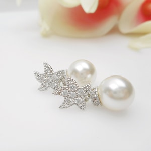 Cubic Zirconia Starfish Bridal Earrings Beach Wedding Earrings Nautical Bridal Earrings Pearl And Starfish Earrings Bridesmaid Earrings Gift
