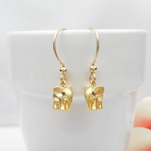 Little Matte Elephant Earrings Matte Gold Elepant Earrings On Gold Filled Round Ear Wires Lucky Elephant Earrings Luck
