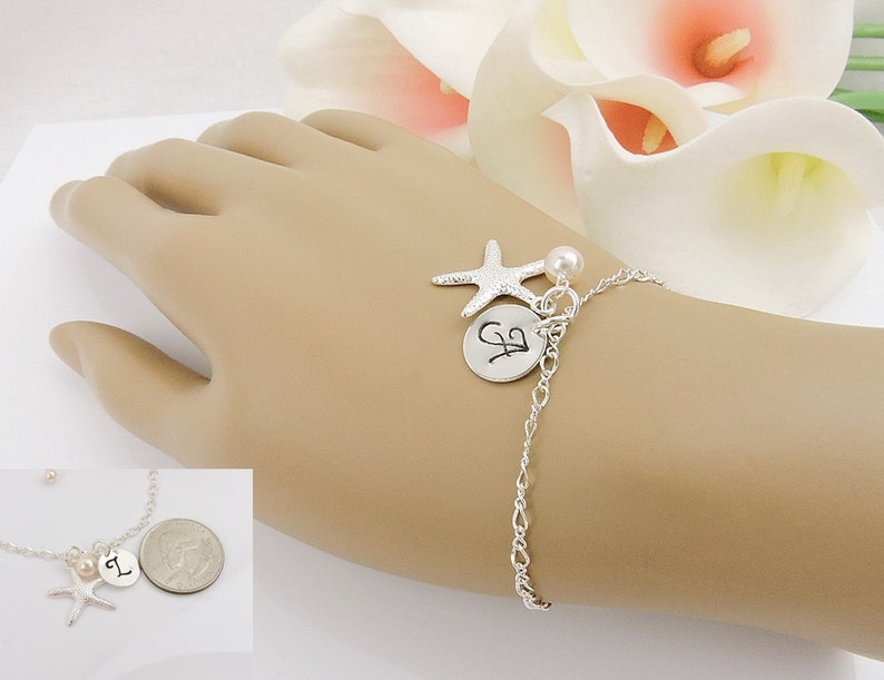 Set Of 4 Personalized Starfish Bridesmaid Bracelets, Beach Wedding Theme Bridesmaid Bracelet Set Of 4, Bridesmaid Gift Set image 3