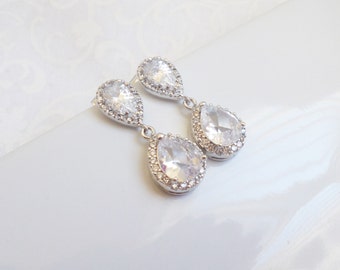 Cubic Zirconia Teardrop Bridal Earrings CZ Bridal Earrings Simulated Diamond Bridal Earrings Bridal Jewelry Bridesmaid Gift