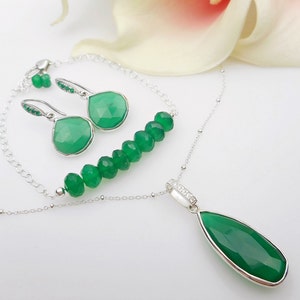 READY To Ship Green Onyx Teardrop Necklace Green Onyx And Cubic Zirconia Necklace Sterling Green Onyx Bridal Necklace image 5