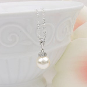 Pearl Solitare Bridal Necklace Sterling Silver CZ Pearl Bridal Necklace Bridesmaid Pearl Necklace Bridesmaid Gift Deco Pearl Necklace