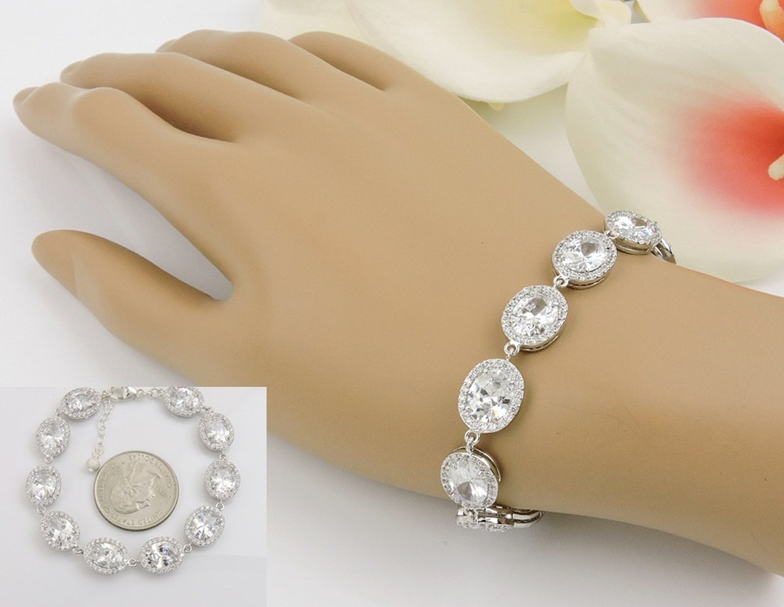 Cubic Zirconia Bridal Bracelet Lux Cubic Zirconia Oval CZ Link Etsy