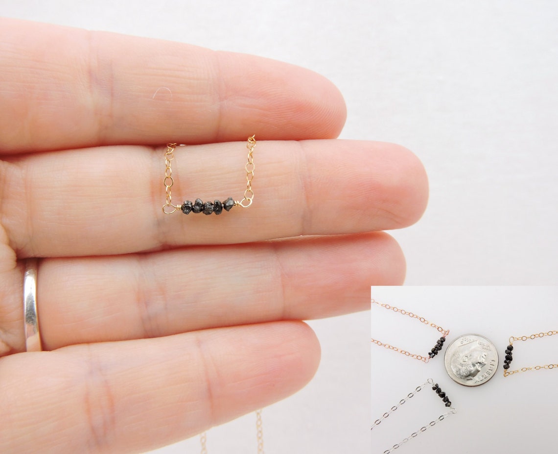 Raw Black Diamond Necklace Gold Black Diamond Chip Necklace Etsy
