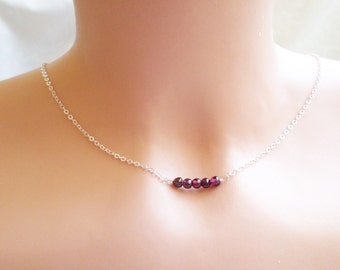 Pomegranate Garnet Necklace On Sterling Chain Smooth Round Garnet Necklace Minimalist Necklace Gemstone Layering Necklace