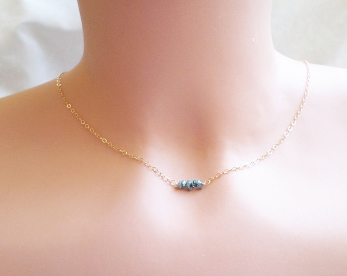 Raw Blue Diamond Necklace Something Blue Necklace Gold Diamond Etsy