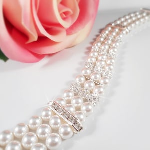 3 Strand Swarovski Pearl And Rhinestone Bridal Bracelet Swarovski Pearl And Crystal Bridal Bracelet Bridesmaid Bracelet Bridesmaid Gift