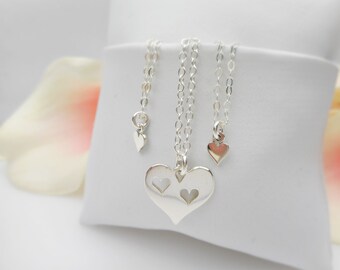 Sterling Silver Mother Daughter Necklaces Sterling Mother Daughters Heart Cutout Necklaces Mother And 2 Daughters Neckaces
