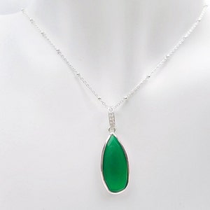 READY To Ship Green Onyx Teardrop Necklace Green Onyx And Cubic Zirconia Necklace Sterling Green Onyx Bridal Necklace image 2