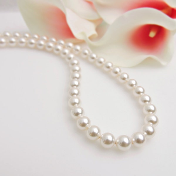 Swarovski Pearl Bridesmaid Necklace 8mm Swarovski Pearl Necklace With Backdrop Simple Pearl Necklace 8mm Pearl Bridal Necklace