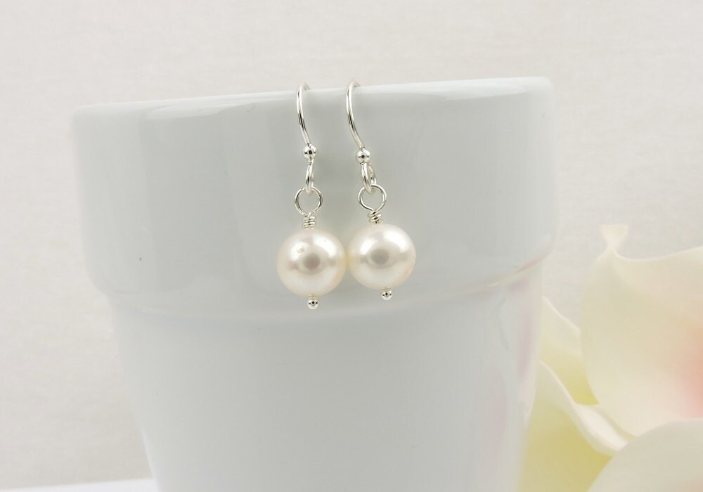 【M】 Sterling Silver AAA Freshwater Pearl Drop Earrings Simple
