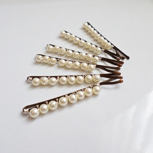 Crystal Pearl Bridal Bobby Pins 6 Piece Pearl Bridal Bobby Pins Bridesmaid Hair Accessories Bridesmaid Gift image 3