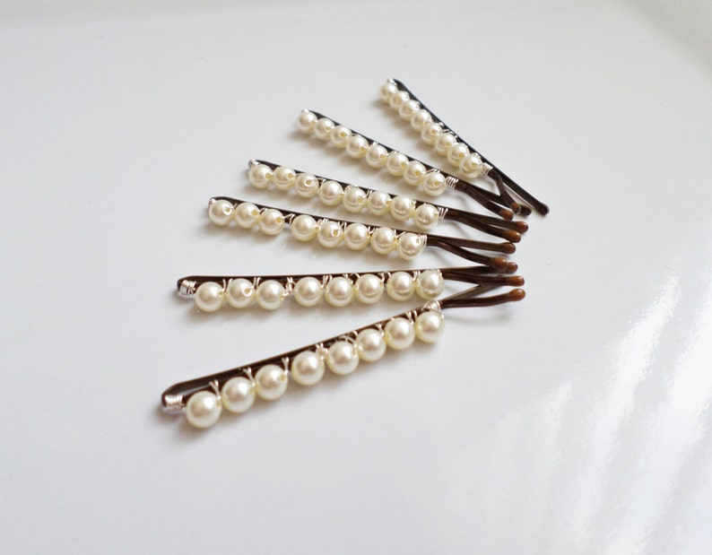 Crystal Pearl Bridal Bobby Pins 6 Piece Pearl Bridal Bobby Pins Bridesmaid Hair Accessories Bridesmaid Gift 画像 3