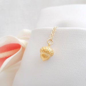 Tiny Matte Gold Acorn Necklace On Gold Filled Chain Minimalist Acorn Necklace Gold Layering Necklace Acorn Necklace