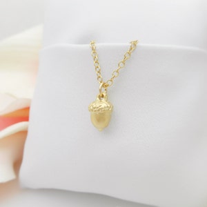 FREE US Ship Tiny Matte Gold Acorn Necklace On Gold Filled Chain Minimalist Gold Acorn Necklace Dainty Gold Acorn Gold Layering Necklace
