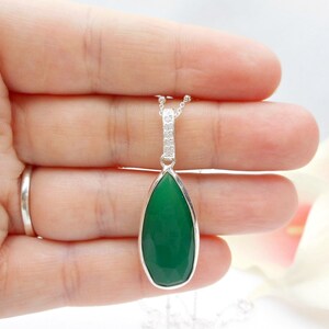 READY To Ship Green Onyx Teardrop Necklace Green Onyx And Cubic Zirconia Necklace Sterling Green Onyx Bridal Necklace image 3