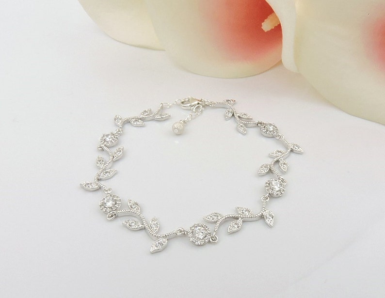 Cubic Zirconia Vine Bridal Bracelet CZ Wavy Vine Bracelet Leafy Vine Cubic Wedding Bracelet Bridesmaid Bracelet Bridesmaid Gift image 5