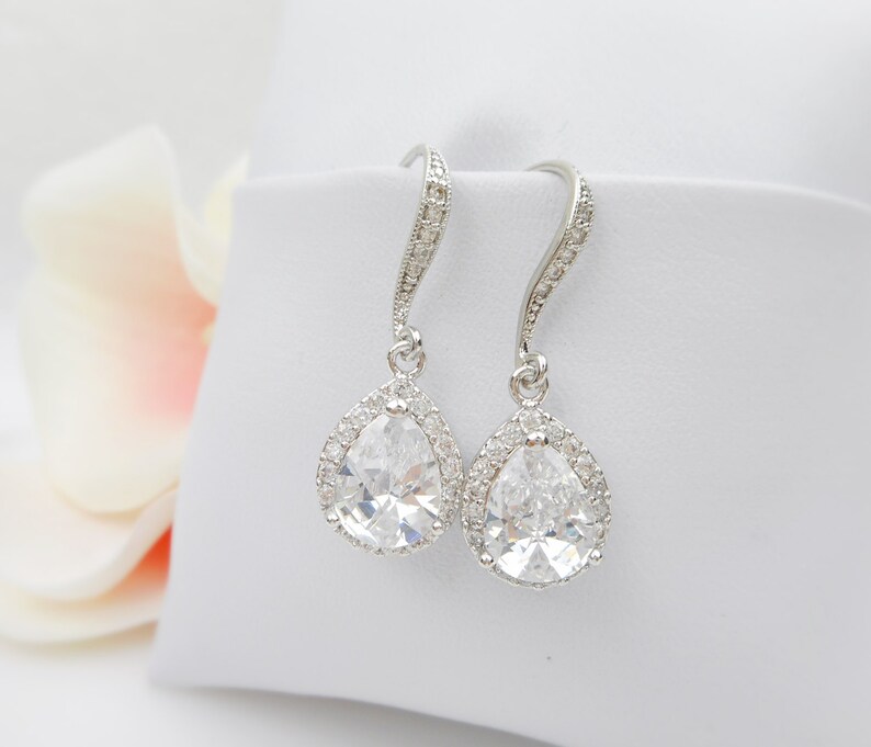 Cubic Zirconia Teardrop Bridal Earrings Crystal Teardrop Etsy