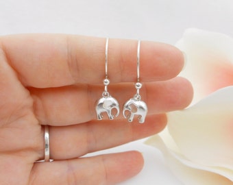 FREE US Ship Little Matte Elephant Earrings Silver Elepant Earrings On Sterling Silver Round Ear Wires Lucky Elephant Earrings