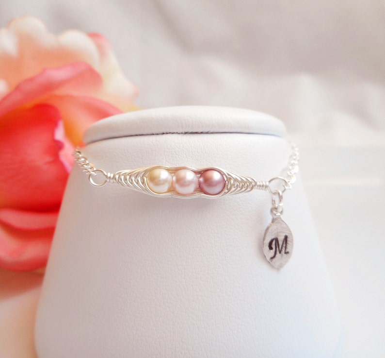 Personalized Flower Girl Pea Pod Bracelet Custom Flower Girl Gift Small 3 Pea/'s In A Pod Bracelet Dainty Pea Pod Bracelet
