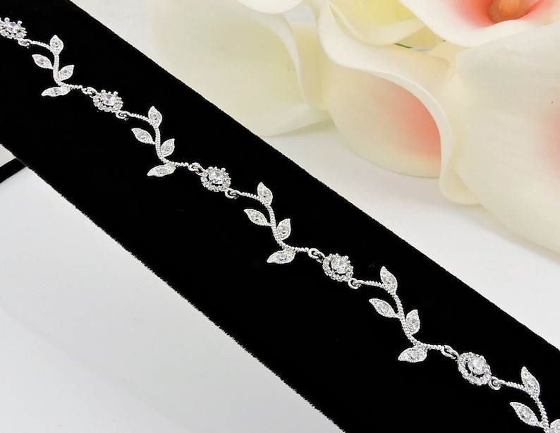 Cubic Zirconia Vine Bridal Bracelet CZ Wavy Vine Bracelet Leafy Vine Cubic Wedding Bracelet Bridesmaid Bracelet Bridesmaid Gift image 2