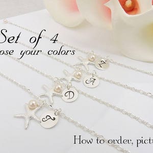 Set Of 4 Personalized Starfish Bridesmaid Bracelets, Beach Wedding Theme Bridesmaid Bracelet Set Of 4, Bridesmaid Gift Set image 1