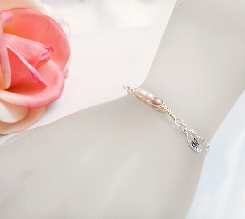 Personalized Flower Girl Pea Pod Bracelet Custom Flower Girl Gift Small 3 Pea/'s In A Pod Bracelet Dainty Pea Pod Bracelet