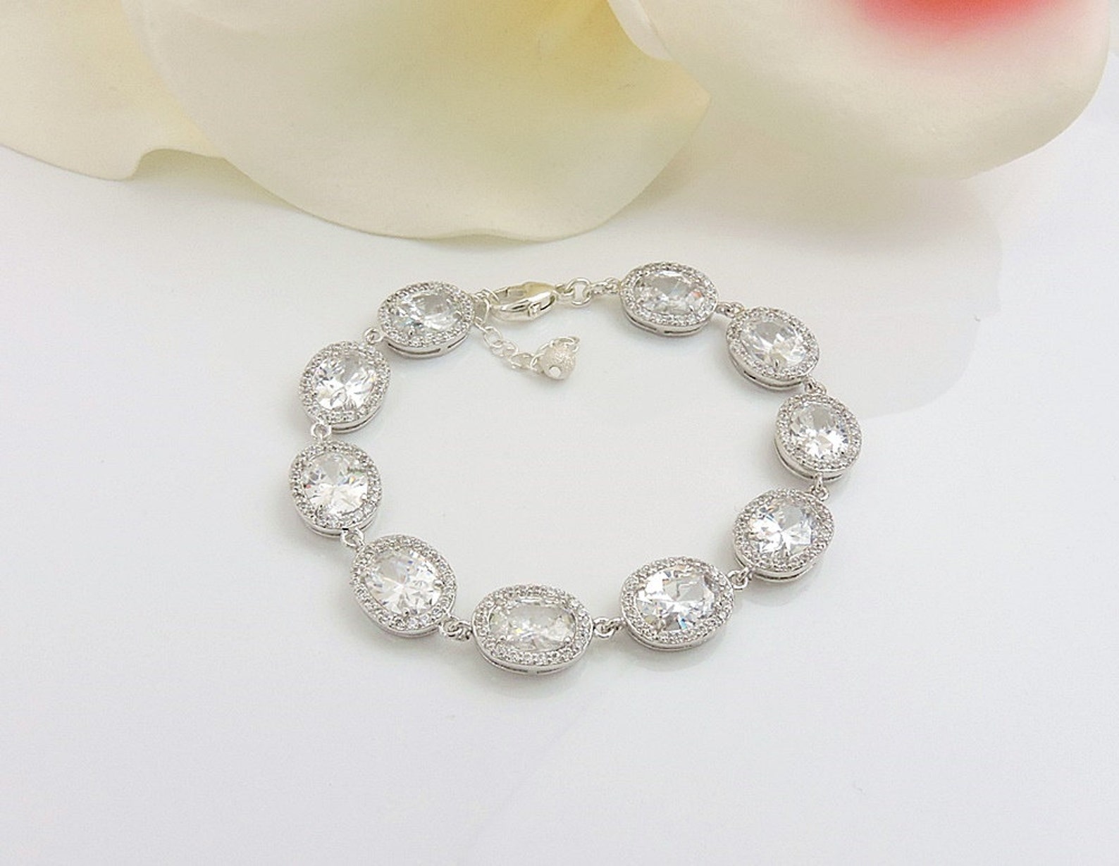 Cubic Zirconia Bridal Bracelet Lux Cubic Zirconia Oval CZ Link Etsy