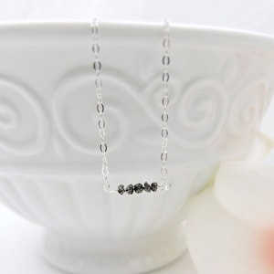 Raw Black Diamond Necklace Sterling Silver Black Diamond Chip Necklace Diamond Layering Necklace April Birthstone Necklace