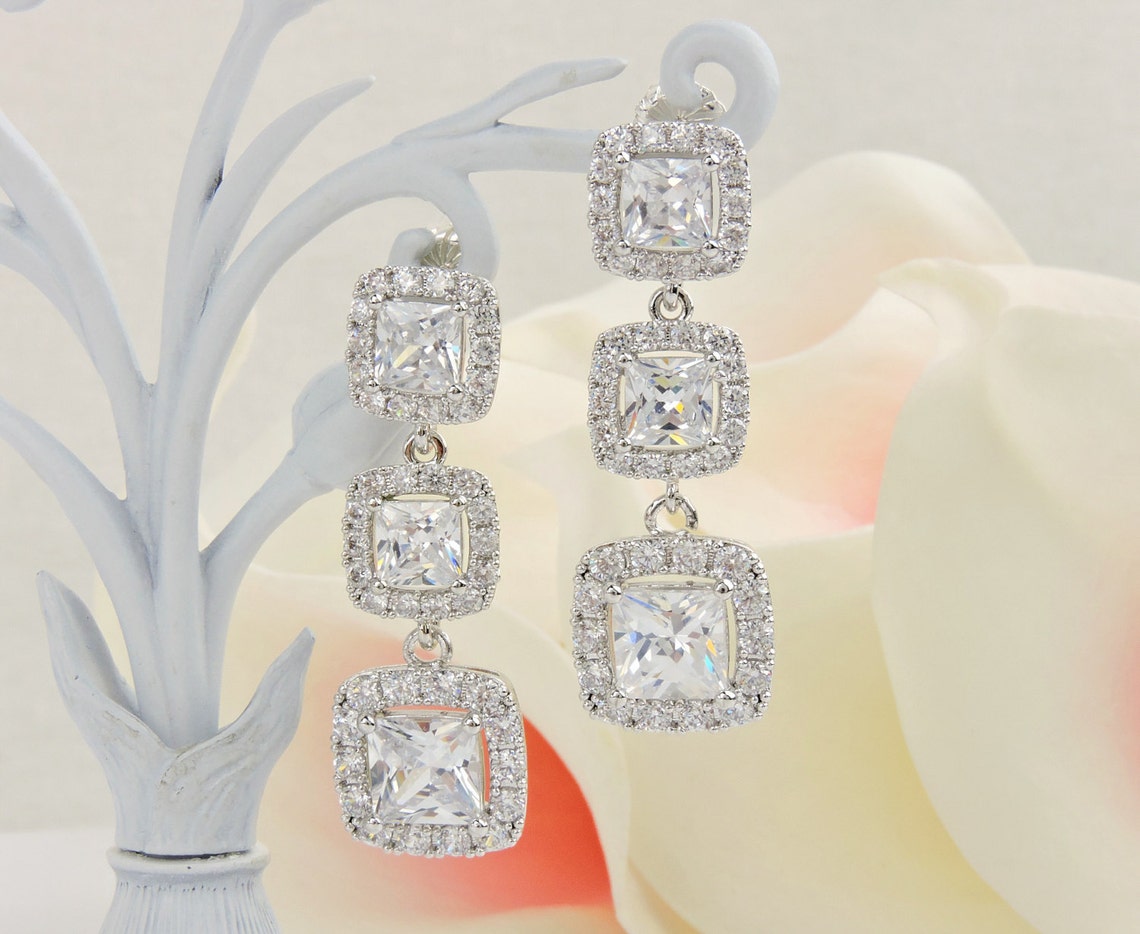 Princess cut earrings cubic zirconia Clearance