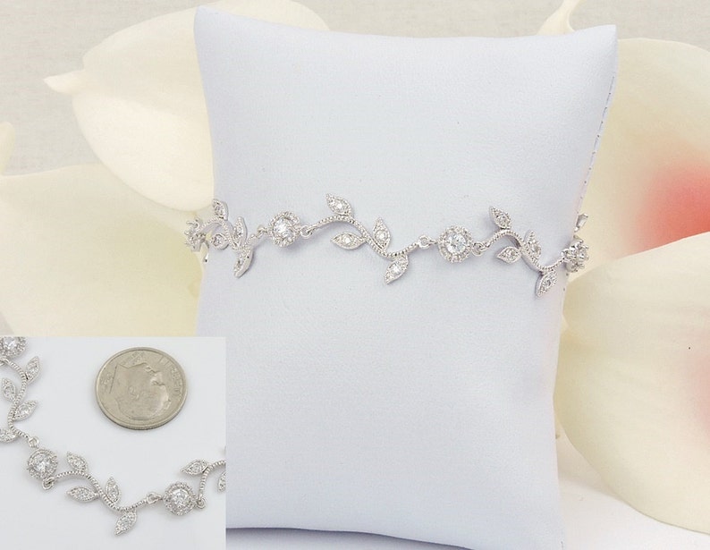 Cubic Zirconia Vine Bridal Bracelet CZ Wavy Vine Bracelet Leafy Vine Cubic Wedding Bracelet Bridesmaid Bracelet Bridesmaid Gift image 4