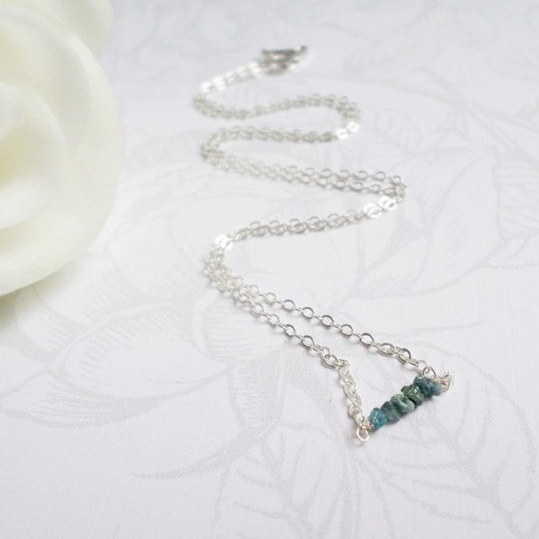 Raw Blue Diamond Necklace Something Blue Necklace Sterling Diamond Necklace Layering Necklace April Birthstone Necklace