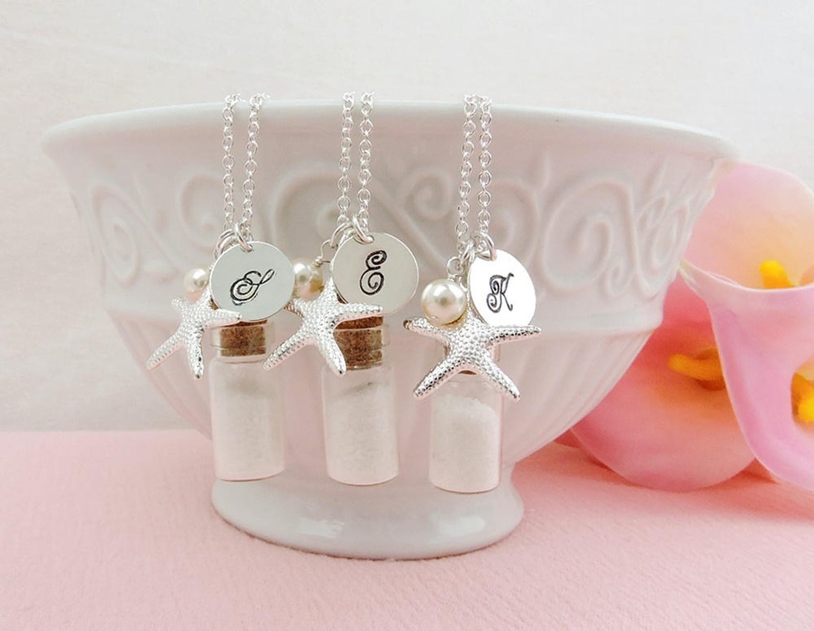 Set Of 3 Sand Bottle Charm Necklace 3 Personalized Sand Etsy