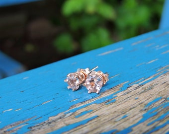 14KT Solid Rose Gold 6 Prong Morganite Studs 5mm Natural Morganite Studs In 14KT Rose Gold Basket Settings Ready To Ship!