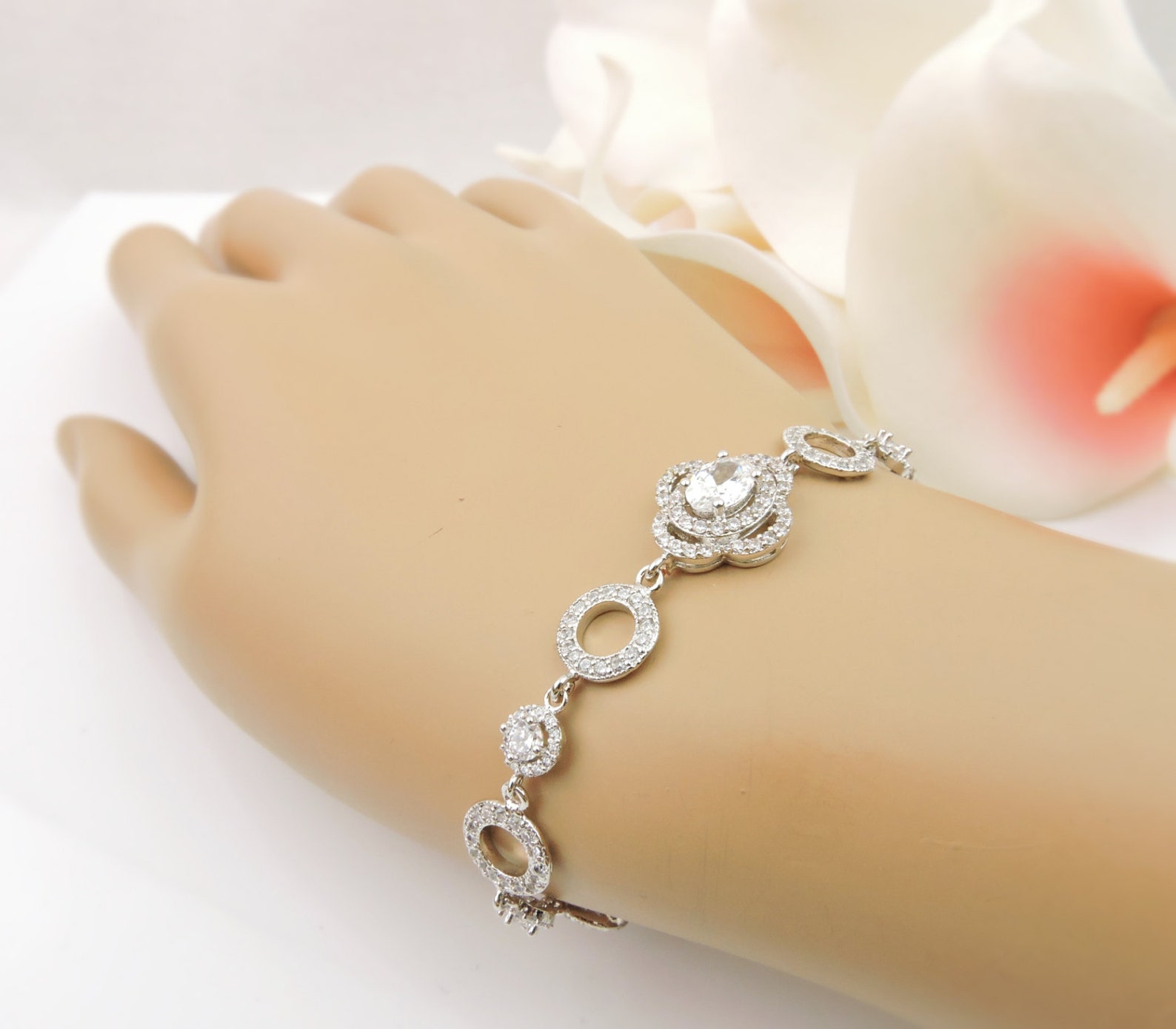 Cubic Zirconia Bridal Bracelet Lux Cubic Zirconia Round Link Etsy