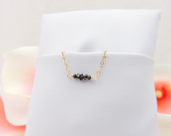 Raw Black Diamond Necklace Gold Black Diamond Chip Necklace Diamond Layering Necklace April Birthstone Necklace