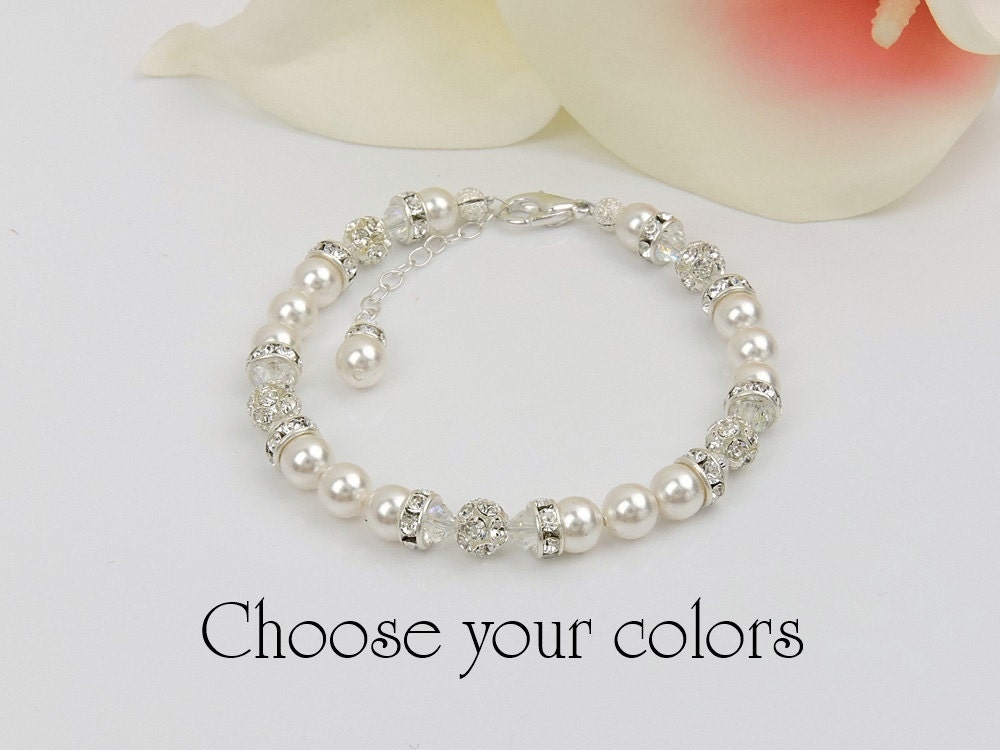 Swarovski Pearl Crystal And Rhinestone Flower Girl/Adult Braclet Choose Your Colors Pearl Flower Girl Bracelet Flower Girl Gift