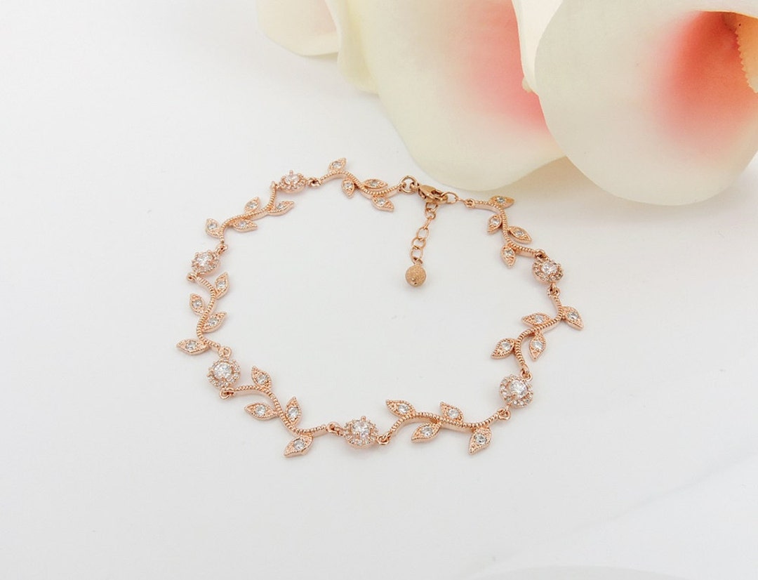 FREE US Ship Rose Gold Cubic Zirconia Vine Bridal Bracelet - Etsy