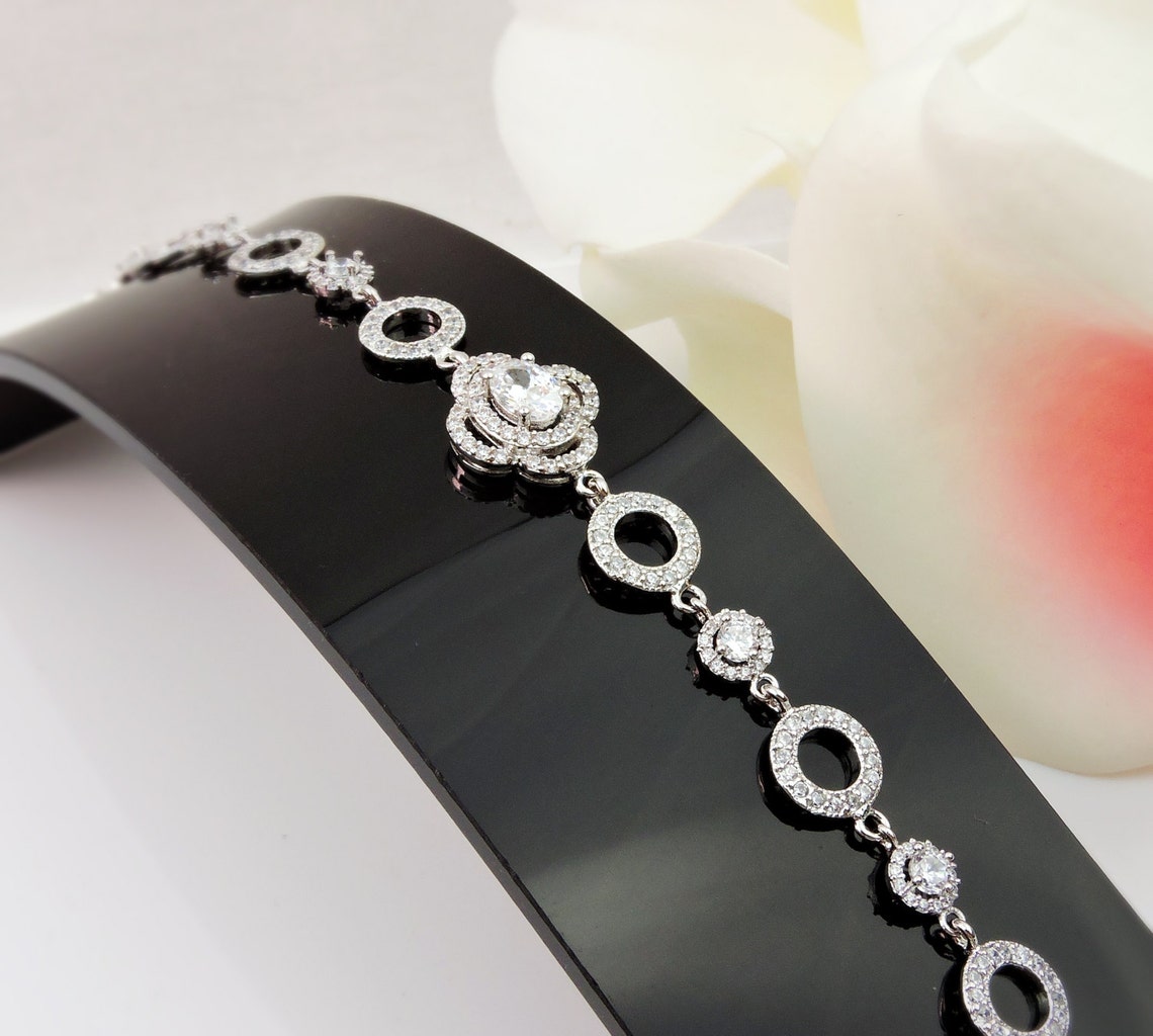 Cubic Zirconia Bridal Bracelet Lux Cubic Zirconia Round Link Etsy