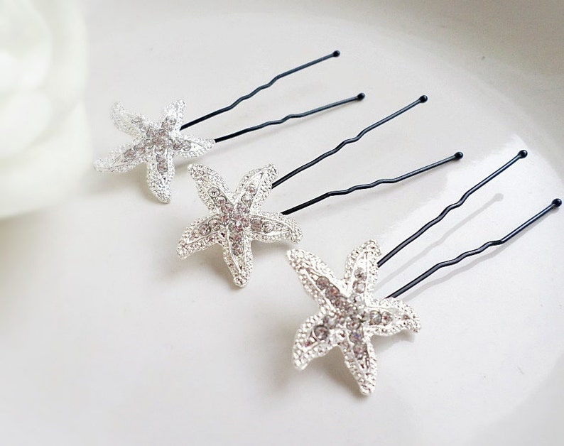 Set of 3 Rhinestone Starfish Bridal Hair Pins Beach Wedding Etsy