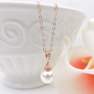 Colar de pérolas em ouro rosa para noivas Colar de pérolas solitárias em ouro rosa para noivas Colar de pérolas Swarovski para noivas